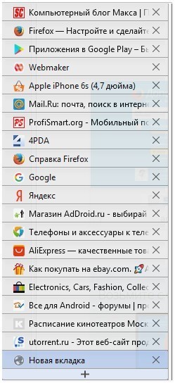 Древовидные вкладки в браузере Mozilla Firefox