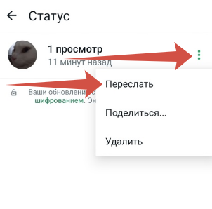 Как переслать статус в Ватсапе другому человеку?