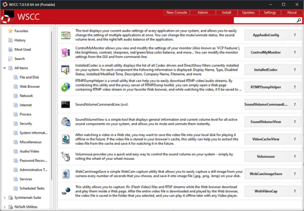 WSCC — системные утилиты для Windows в одной оболочке