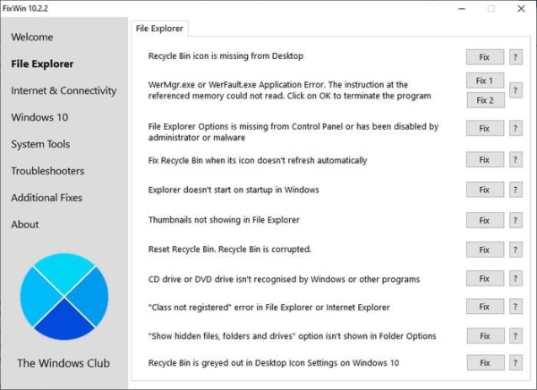 FixWin 10 — исправление ошибок Windows 10