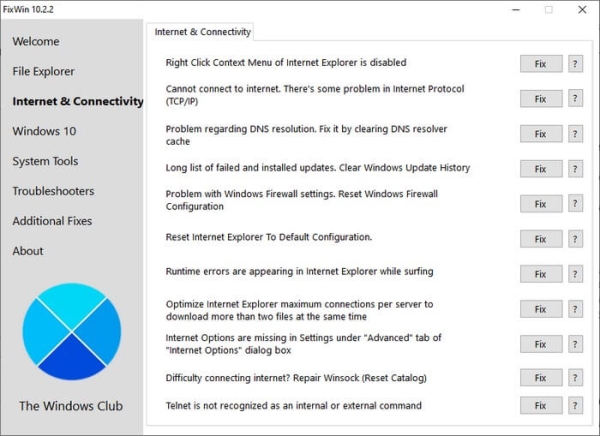 FixWin 10 — исправление ошибок Windows 10