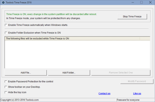 Toolwiz Time Freeze — заморозка системы на компьютере